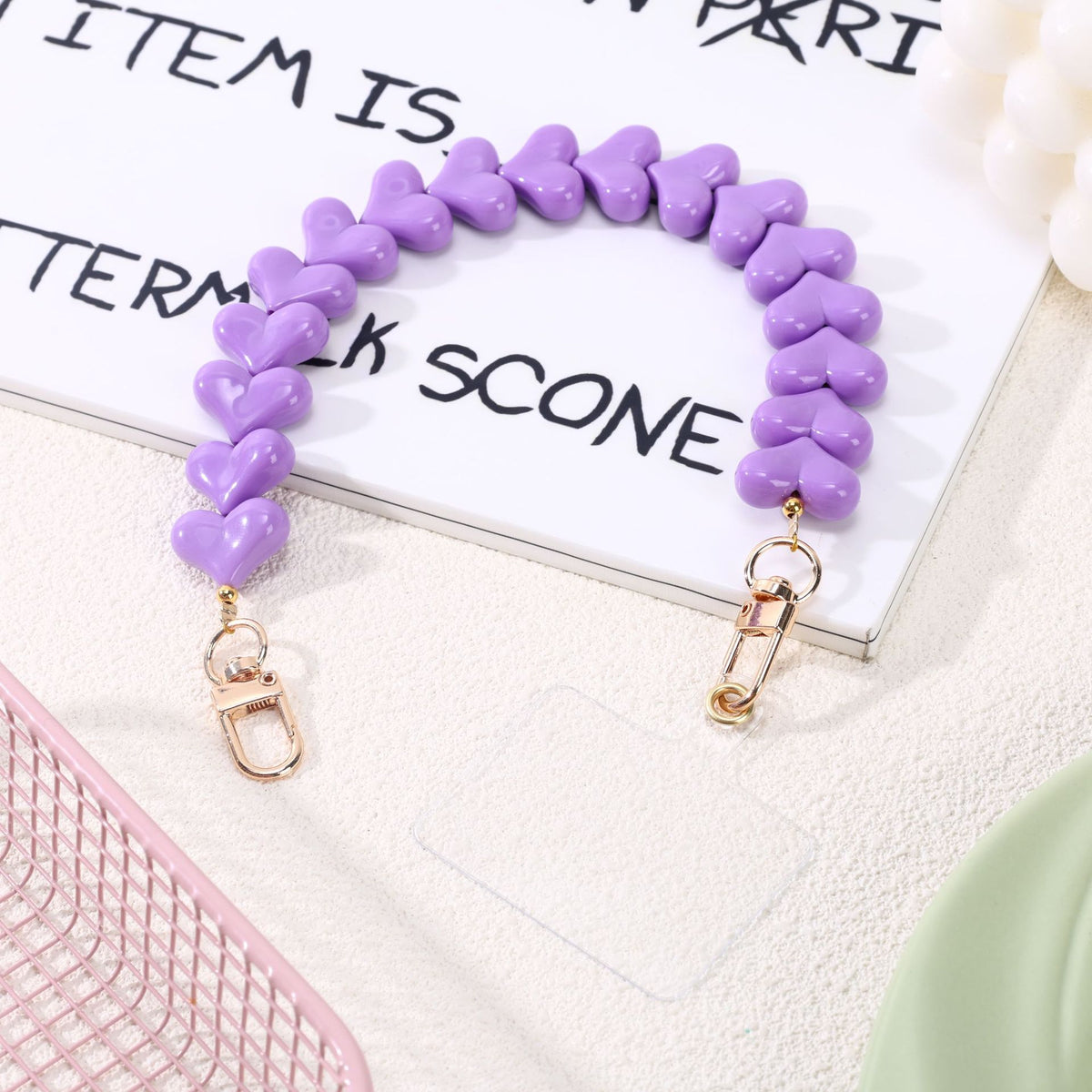Glossy Chunky Heart Bead Bag Handle Strap - Purple