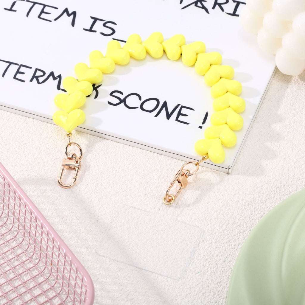 Glossy Chunky Heart Bead Bag Handle Strap - Yellow