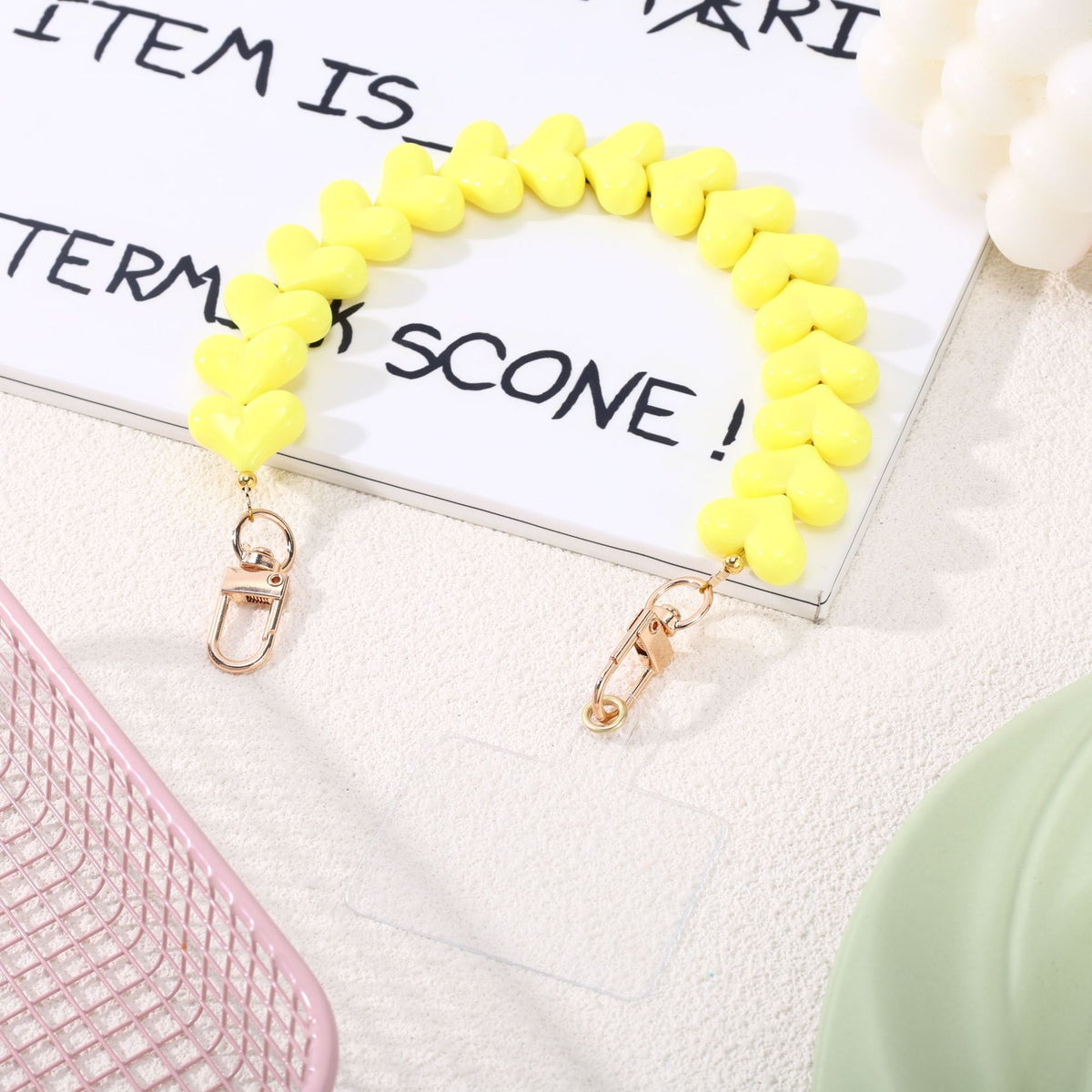 Glossy Chunky Heart Bead Bag Handle Strap - Yellow