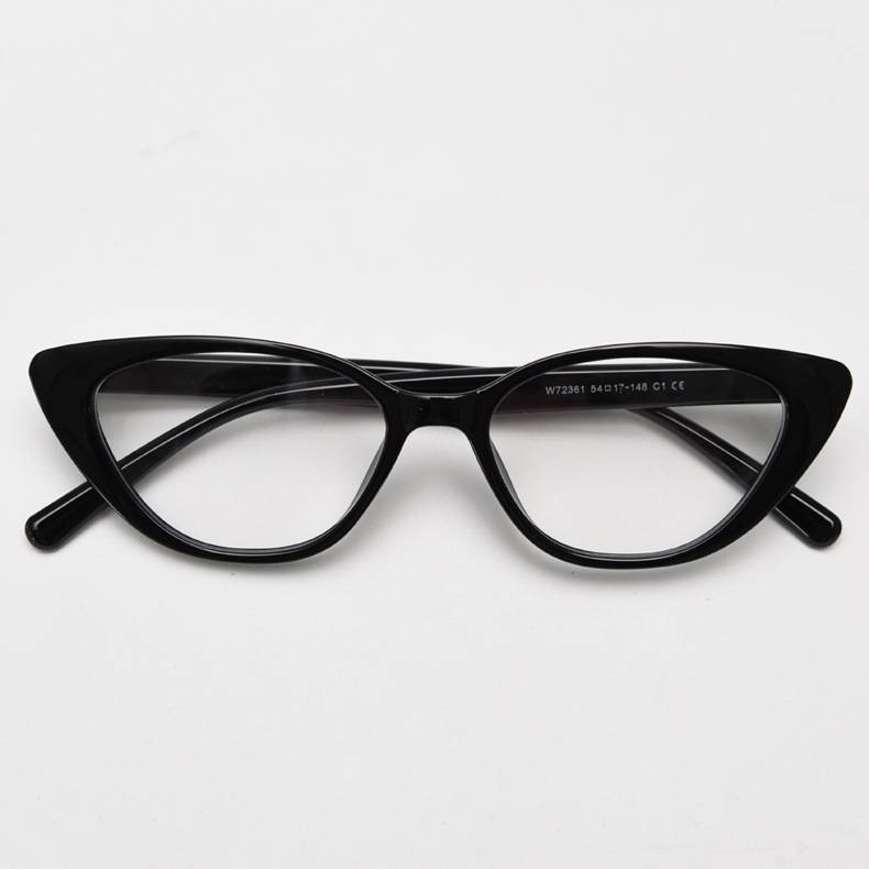Pointed Cat-Eye Acetate Eyeglass Frames - Black