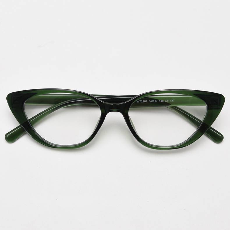 Pointed Cat-Eye Acetate Eyeglass Frames - DkGreen