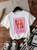 Retro Lobster Graphic Striped Print Tee - White