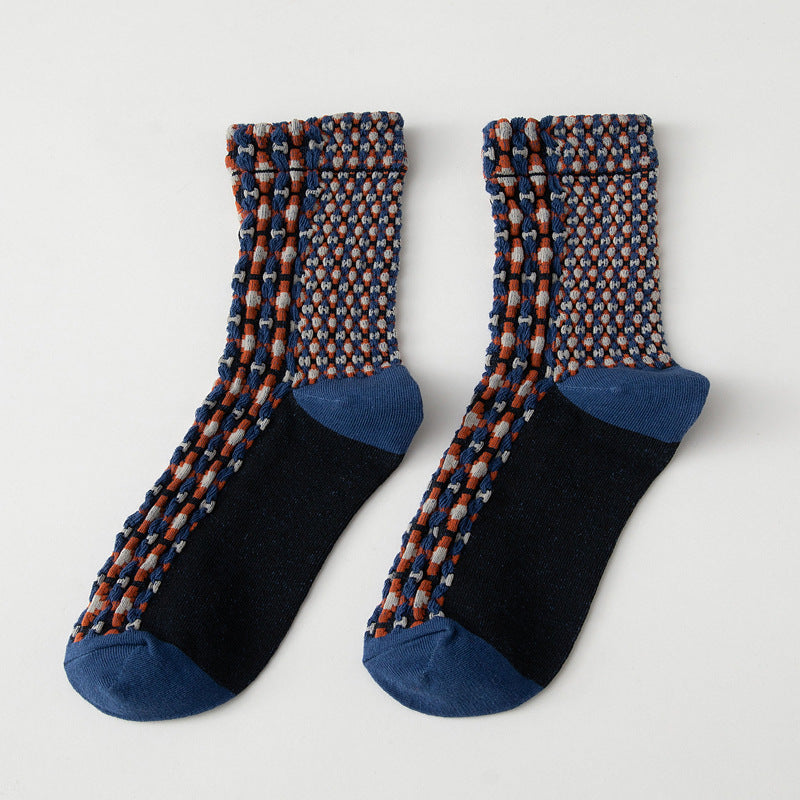 Textured Waffle Dot Vintage Socks - Blue