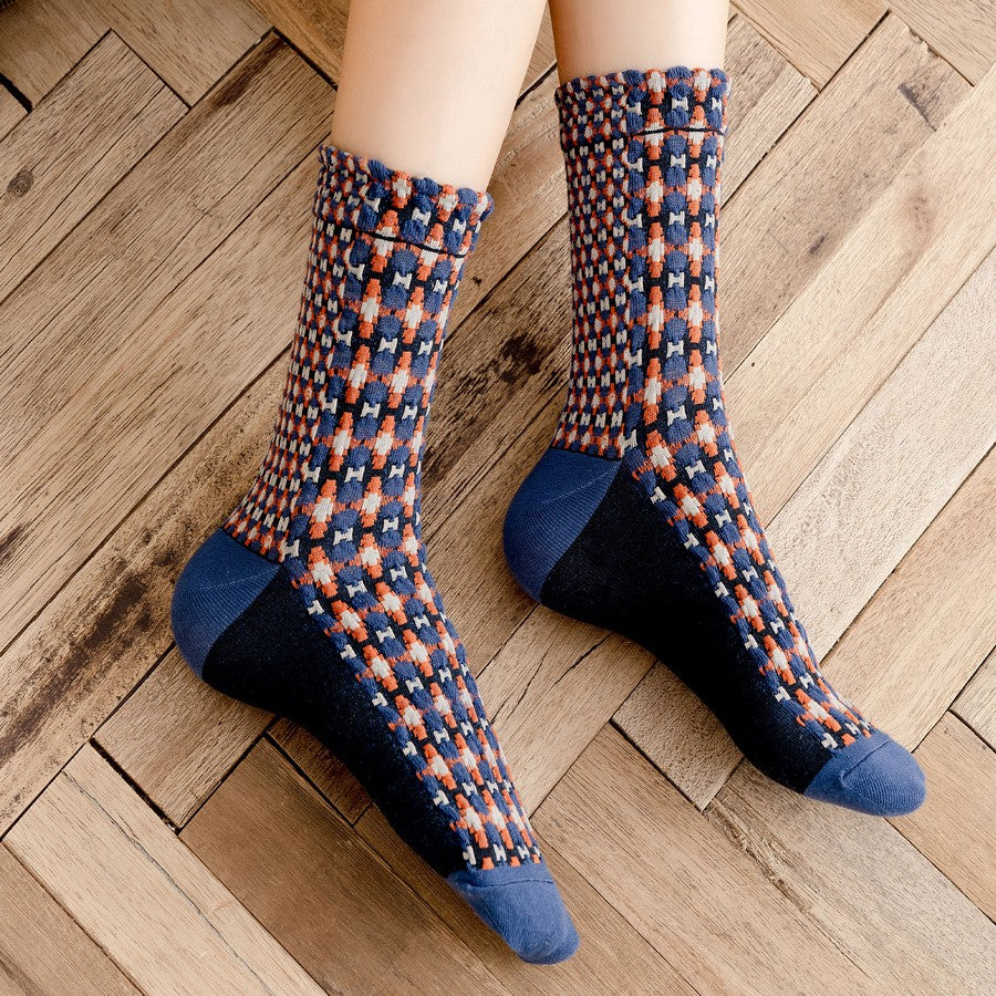 Textured Waffle Dot Vintage Socks - Blue - 1