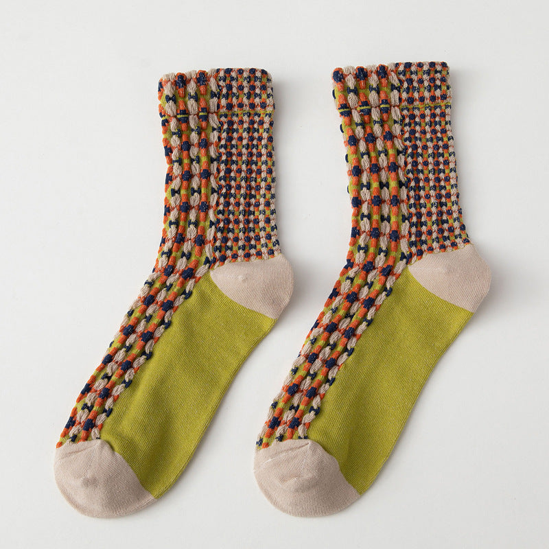 Textured Waffle Dot Vintage Socks - Khaki