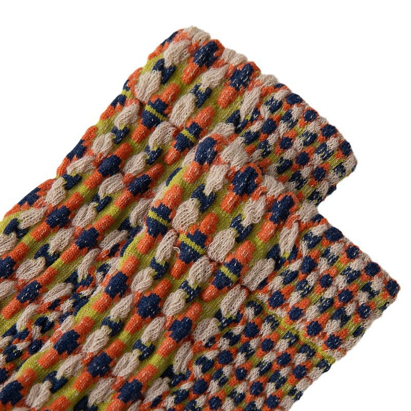 Textured Waffle Dot Vintage Socks - Khaki - 1