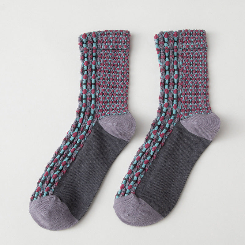 Textured Waffle Dot Vintage Socks - Purple