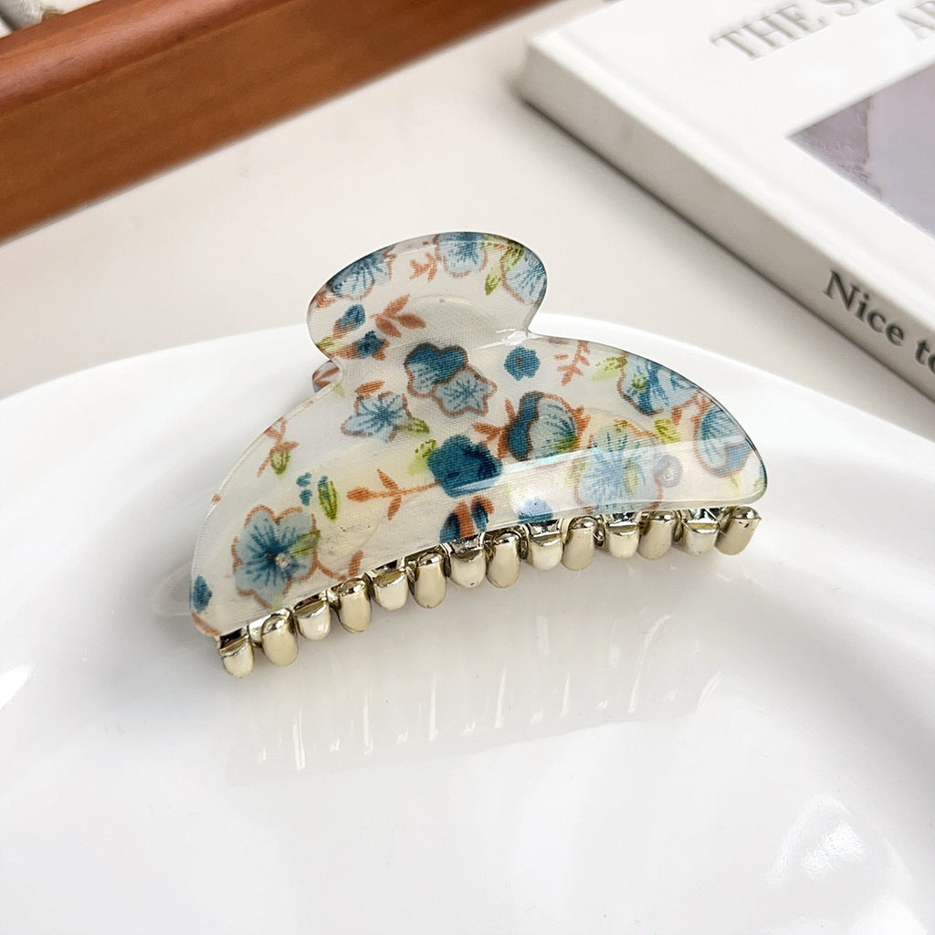 Ditsy Floral Marbled Hair Claw Clip - Blue