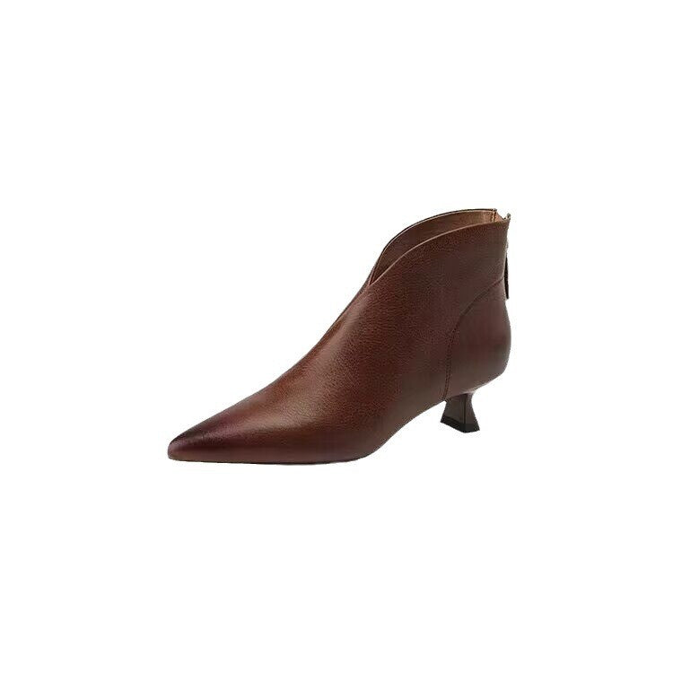 Pointed Toe V Cut Kitten Heel Ankle Boots