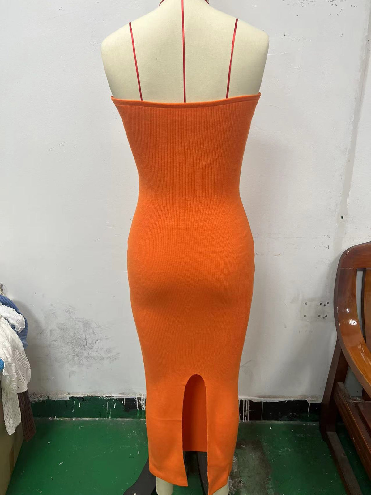 Twist Front Strapless Ribbed Bodycon Maxi Dress - Orange - 3