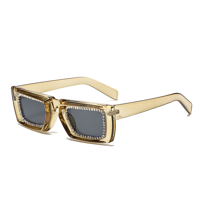 Crystal Rim Chunky Square Sunglasses - Apricot