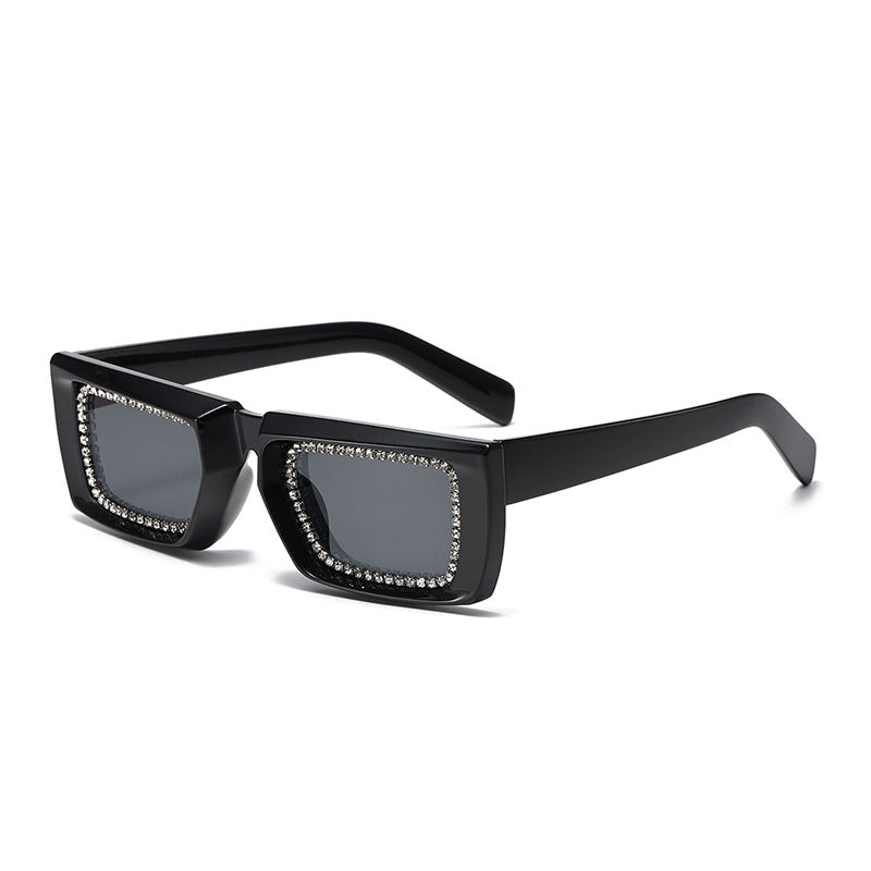 Crystal Rim Chunky Square Sunglasses - Black