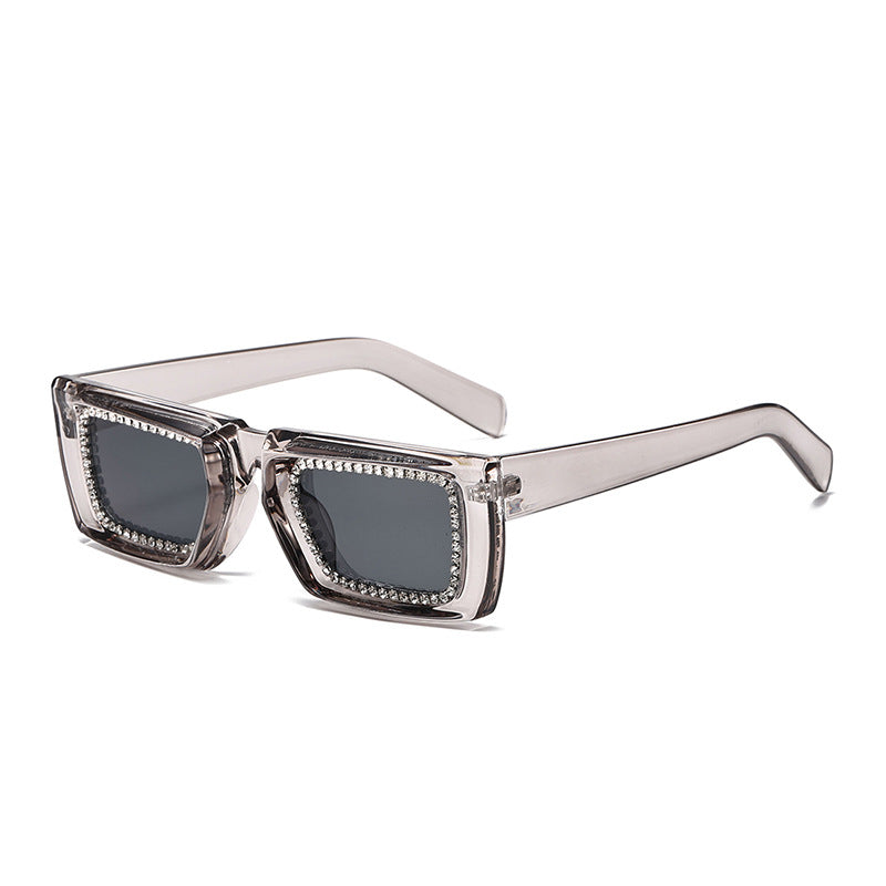 Crystal Rim Chunky Square Sunglasses - Grey
