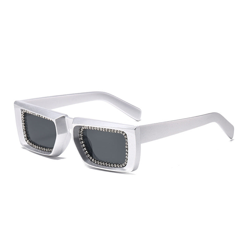 Crystal Rim Chunky Square Sunglasses - Silvery