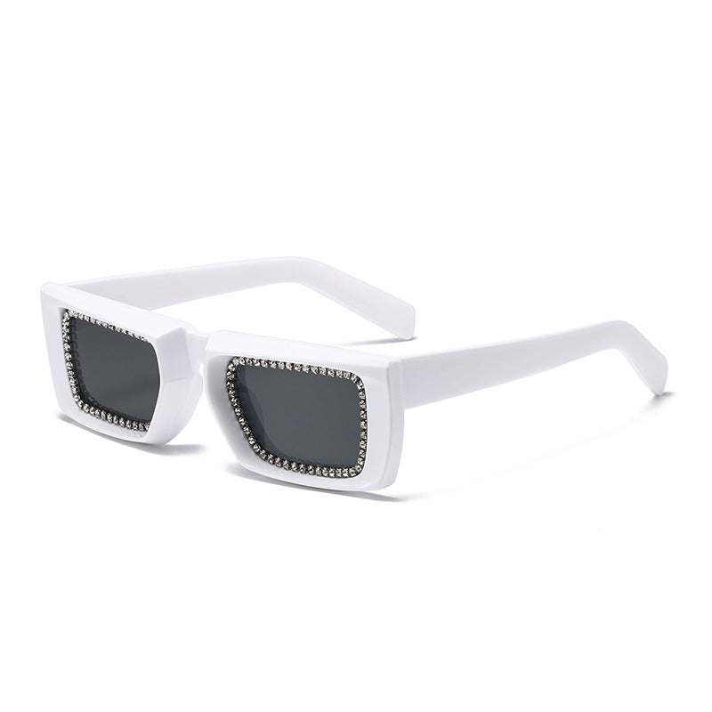 Crystal Rim Chunky Square Sunglasses - White