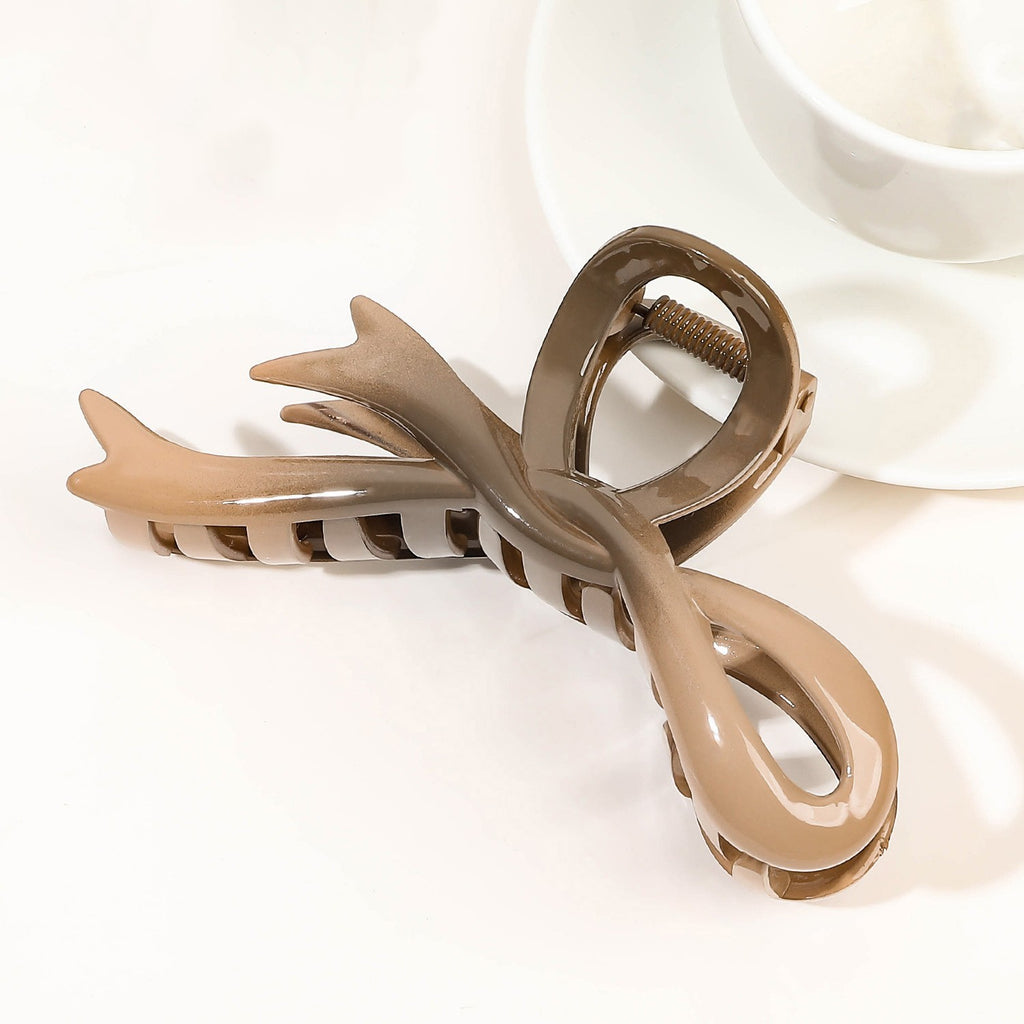 Ribbon Bow Loop Jaw Hair Claw Clip - coffee