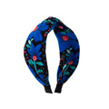 Knotted Wide Headband with Bold Botanical Print - Blue