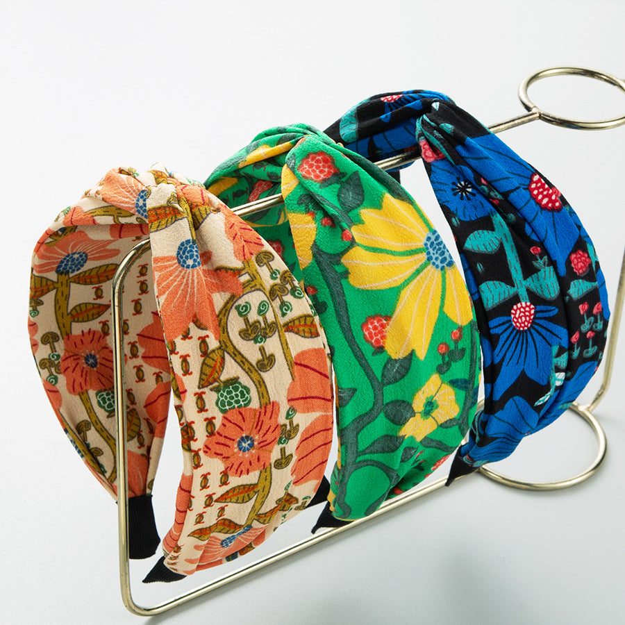 Knotted Wide Headband with Bold Botanical Print