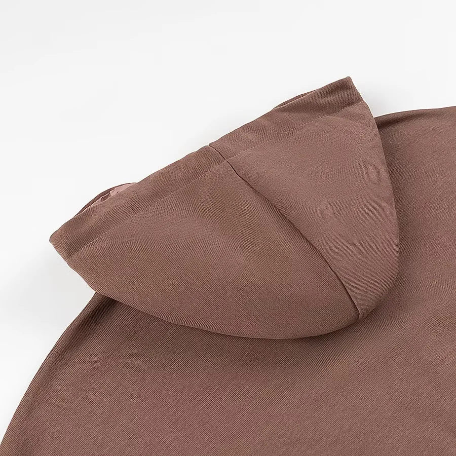 Cropped Zip Up Hoodie Jacket - Brown - 6