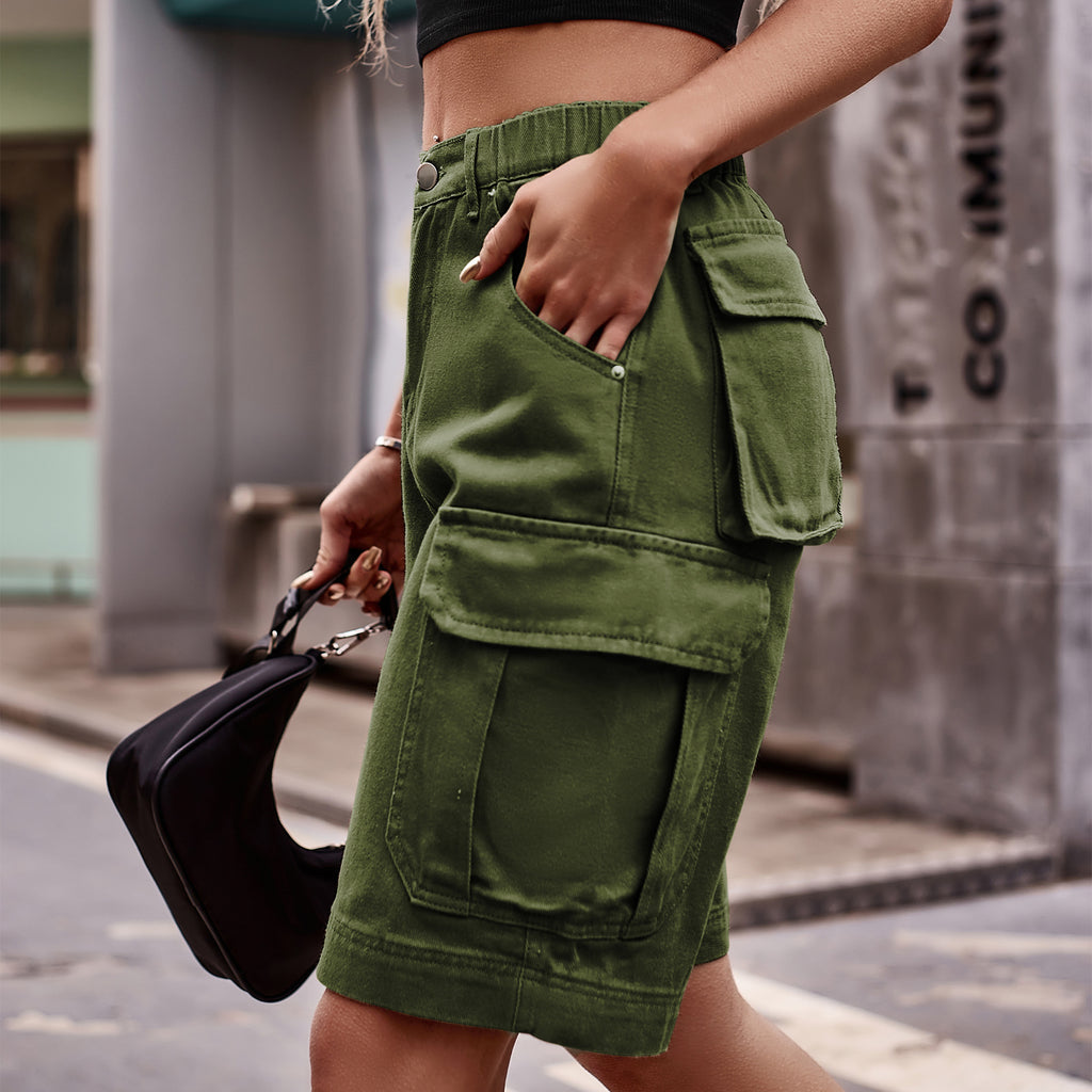 Knee Length Utility Cargo Bermuda Shorts - Olive - 1