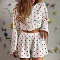 Strawberry Print Ruffle Blouse And Shorts Set - Strawberry