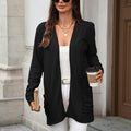 Textured Open Front Longline Pocket Cardigan - Black