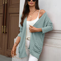 Textured Open Front Longline Pocket Cardigan - Green