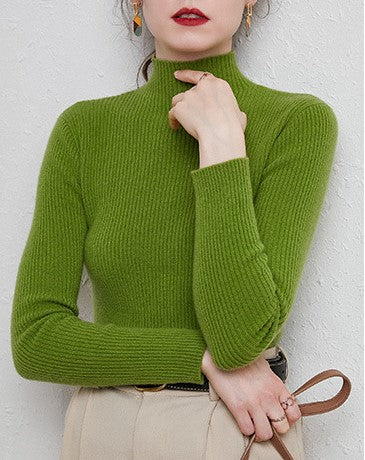 Slim Fit Ribbed Mock Neck Knit Top - Green - 1