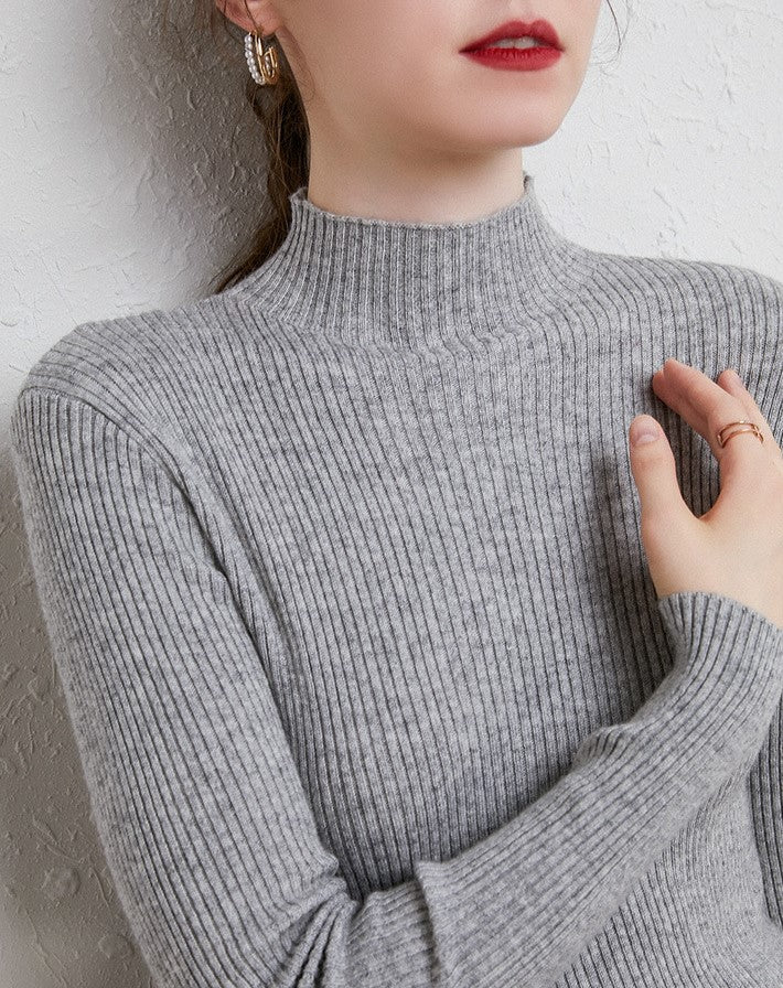 Slim Fit Ribbed Mock Neck Knit Top - Grey