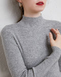 Slim Fit Ribbed Mock Neck Knit Top - Grey