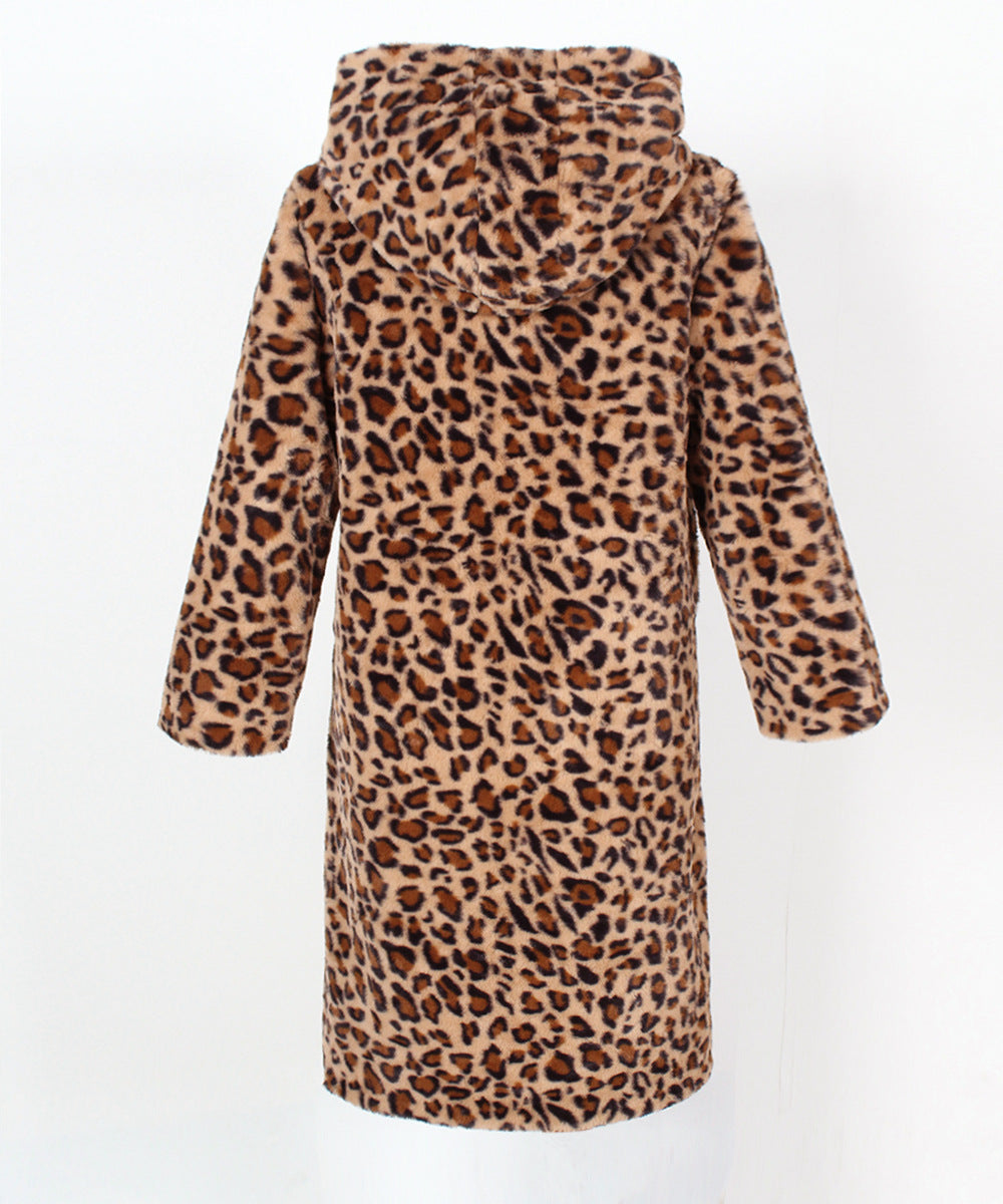 Hooded Long Faux Fur Leopard Coat - Leopard - 2