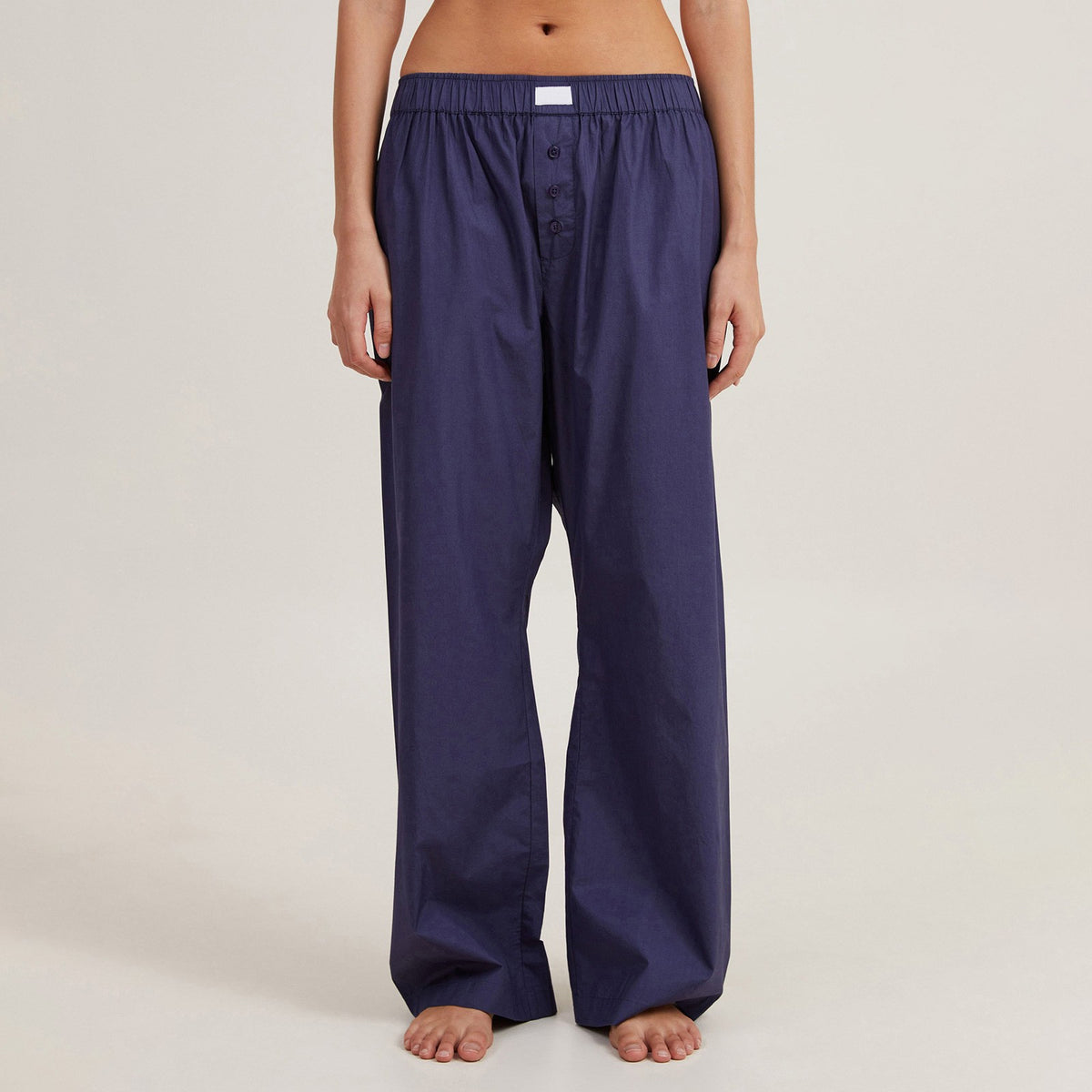 Cotton Pyjama Style Wide Leg Trousers - Blue - 1