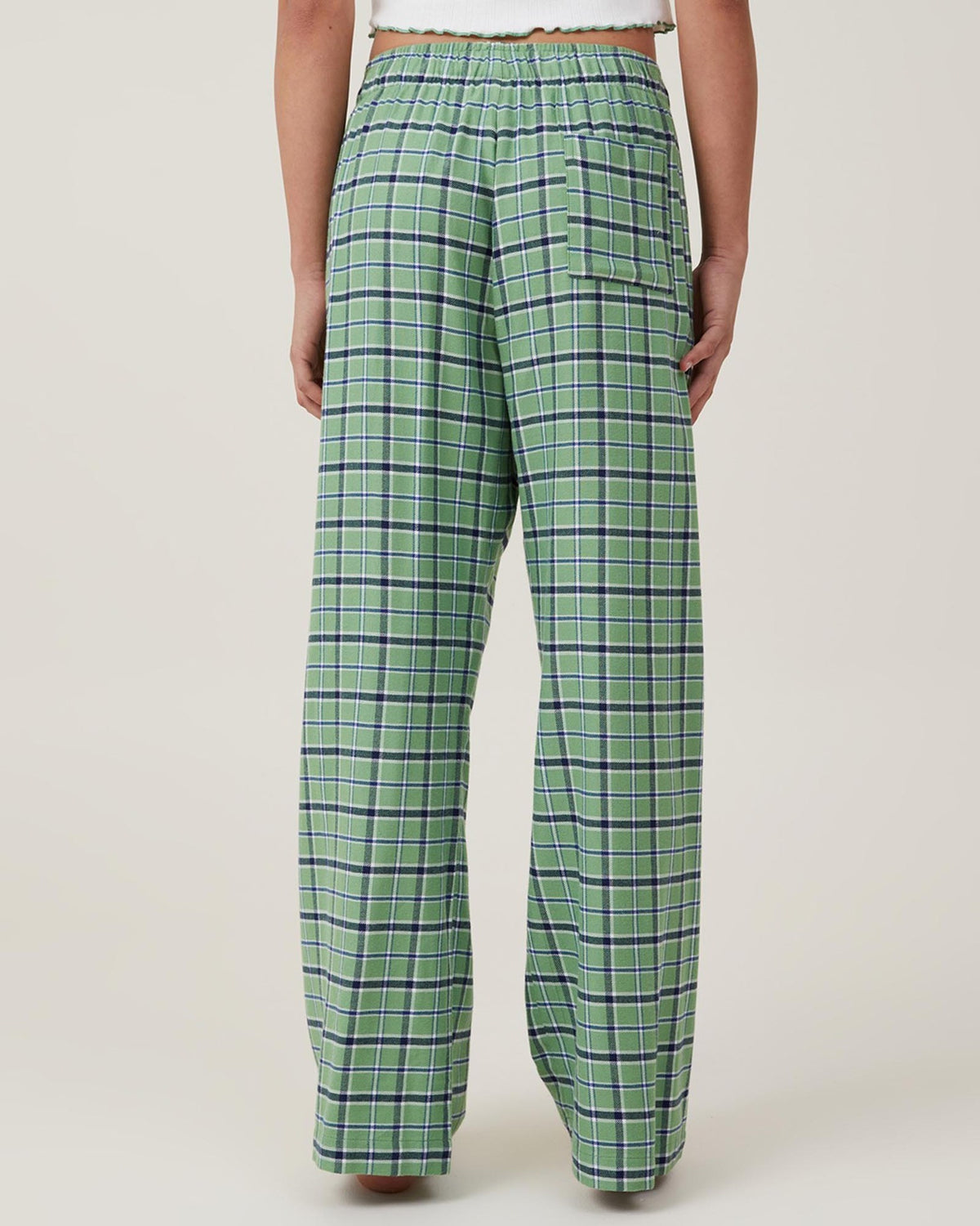 Cotton Pyjama Style Wide Leg Trousers - Green - 1