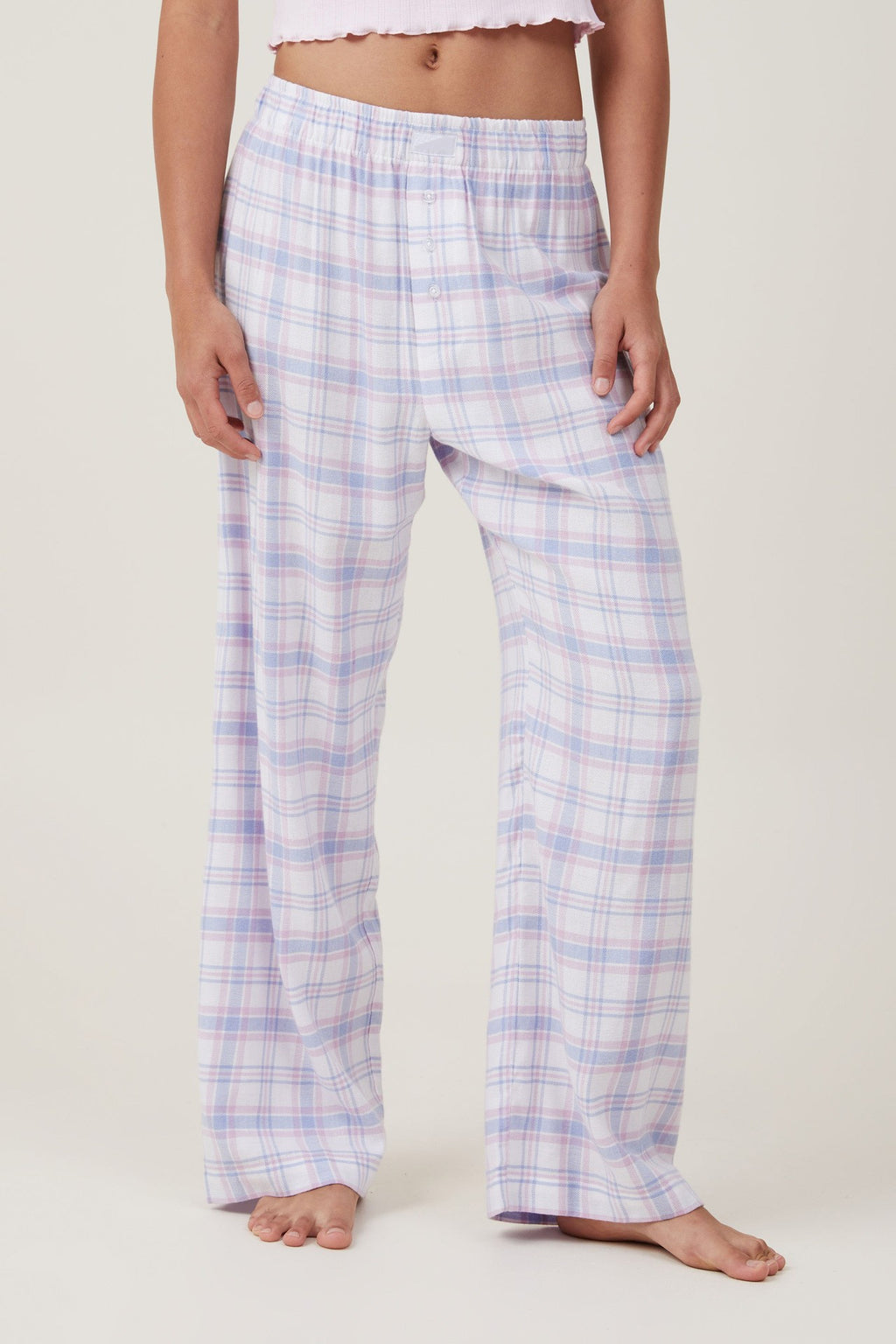 Cotton Pyjama Style Wide Leg Trousers - Purple