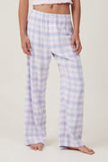 Cotton Pyjama Style Wide Leg Trousers - Purple