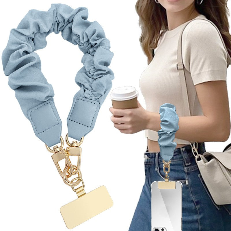 Soft Ruched Wristlet Phone Strap With Card Tab - SkyBlue