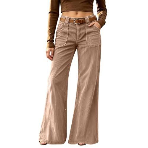 Corduroy Front Patch Pocket Wide Leg Pants - Earth