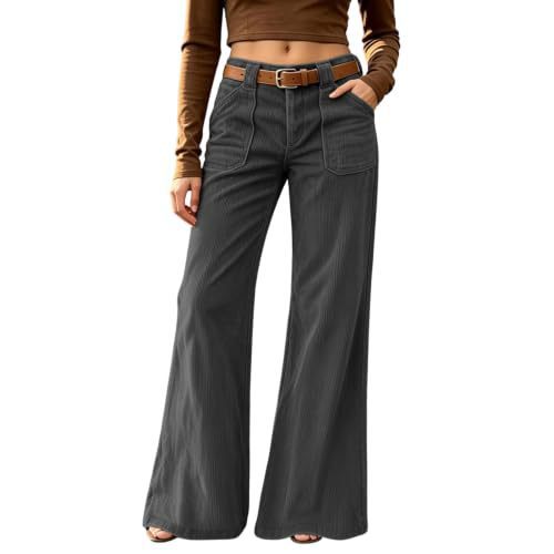 Corduroy Front Patch Pocket Wide Leg Pants - Grey