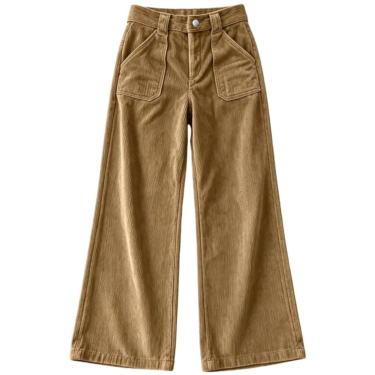 Corduroy Front Patch Pocket Wide Leg Pants - Khaki