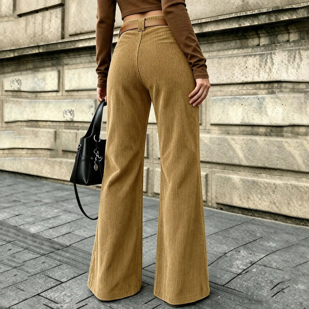 Corduroy Front Patch Pocket Wide Leg Pants - Khaki - 1