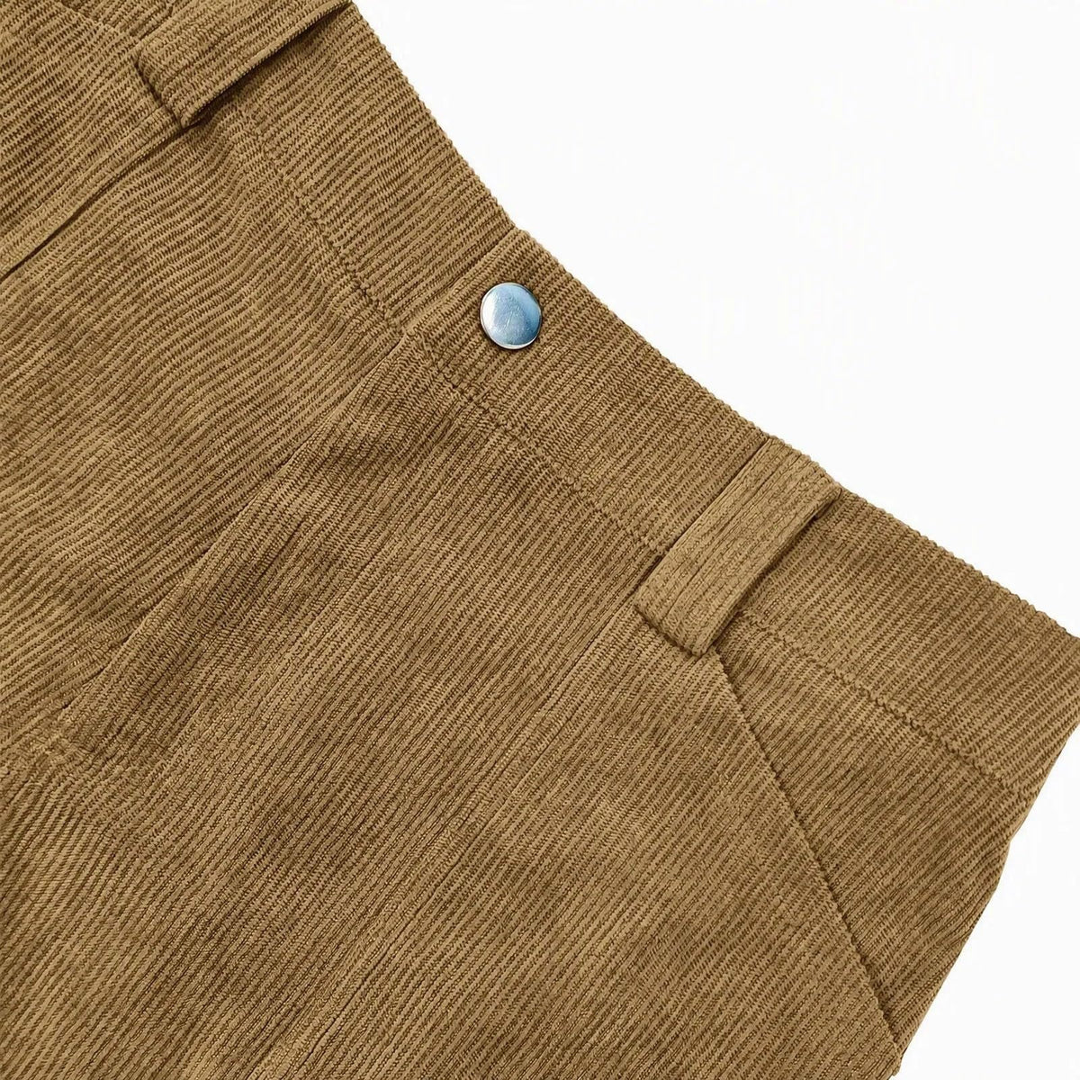 Corduroy Front Patch Pocket Wide Leg Pants - Khaki - 2