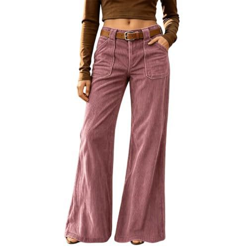 Corduroy Front Patch Pocket Wide Leg Pants - Pink - 1