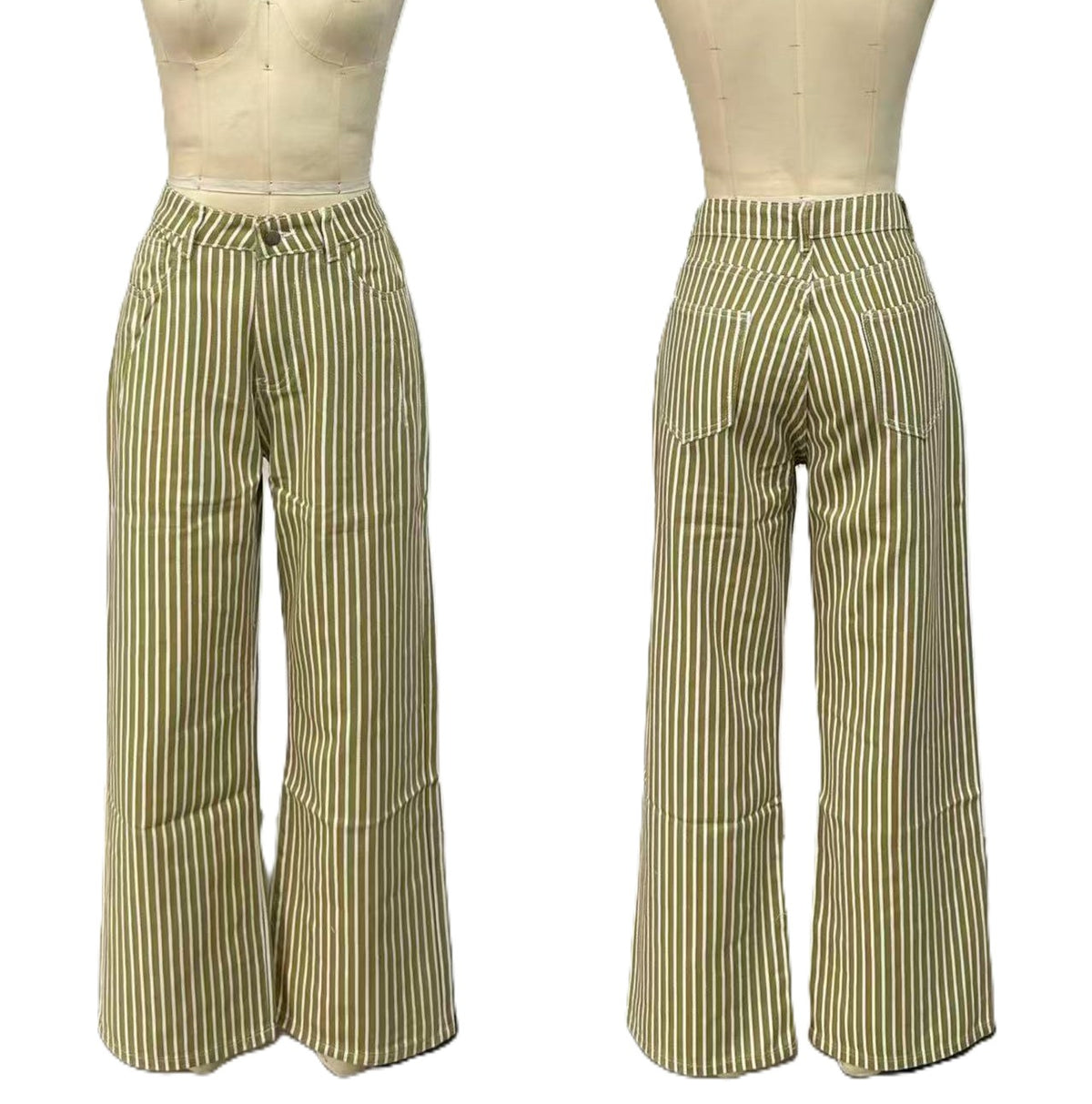 Retro Pinstripe High Waist Wide Leg Jeans - Yellow