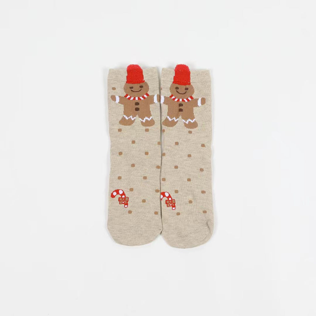 Festive Animal Motif Crew Socks - Beige
