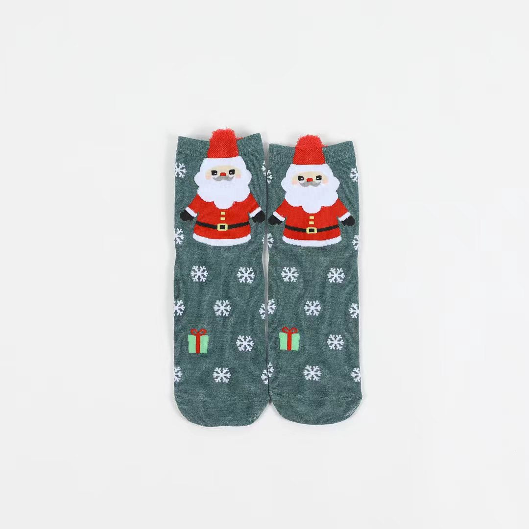 Festive Animal Motif Crew Socks - DkGreen - 1