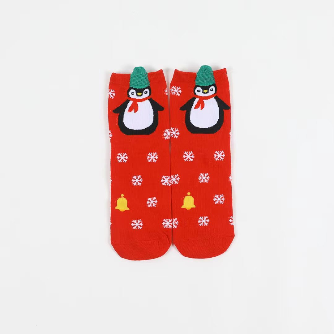 Festive Animal Motif Crew Socks - Red