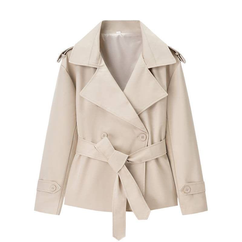 Belted Notch Lapel Cropped Trench Jacket - Ivory