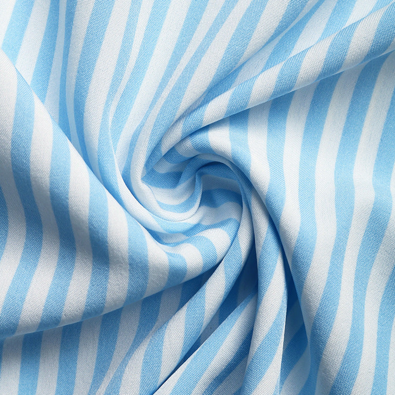 Smocked Bodice Lace Trim Striped Maxi Dress - Blue - 2