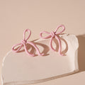 Matte Ribbon Bow Stud Earrings - Pink