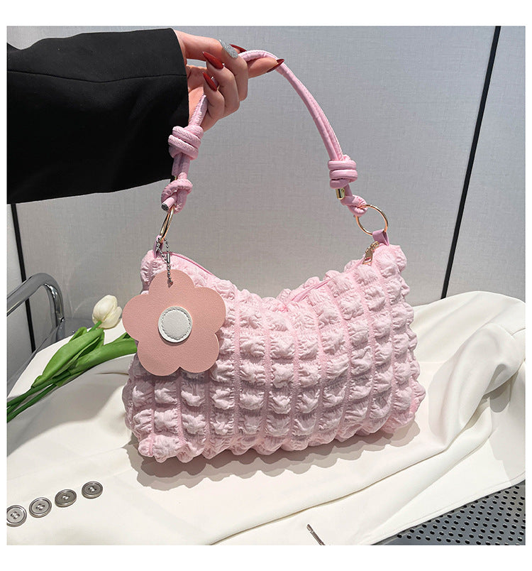 Quilted Bubble Mini Shoulder Bag With Charm - Pink